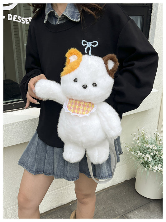 Cute Calico Cat Plush Shoulder Bag Women