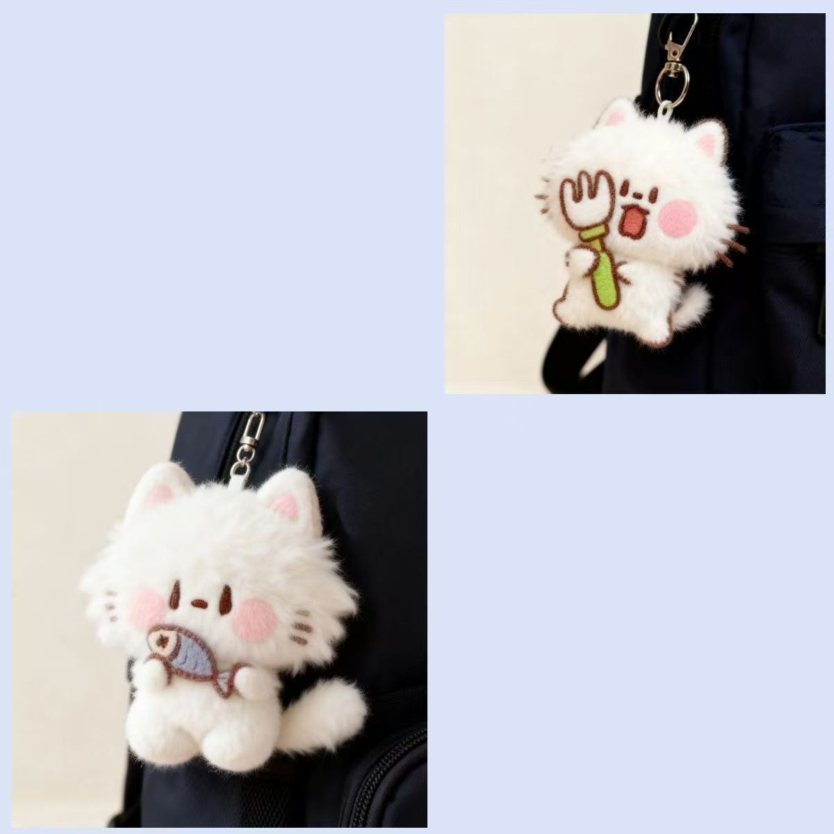 Cute Fluffy Cat Plush Keychain Bag Charm Backpack Pendant Accessory