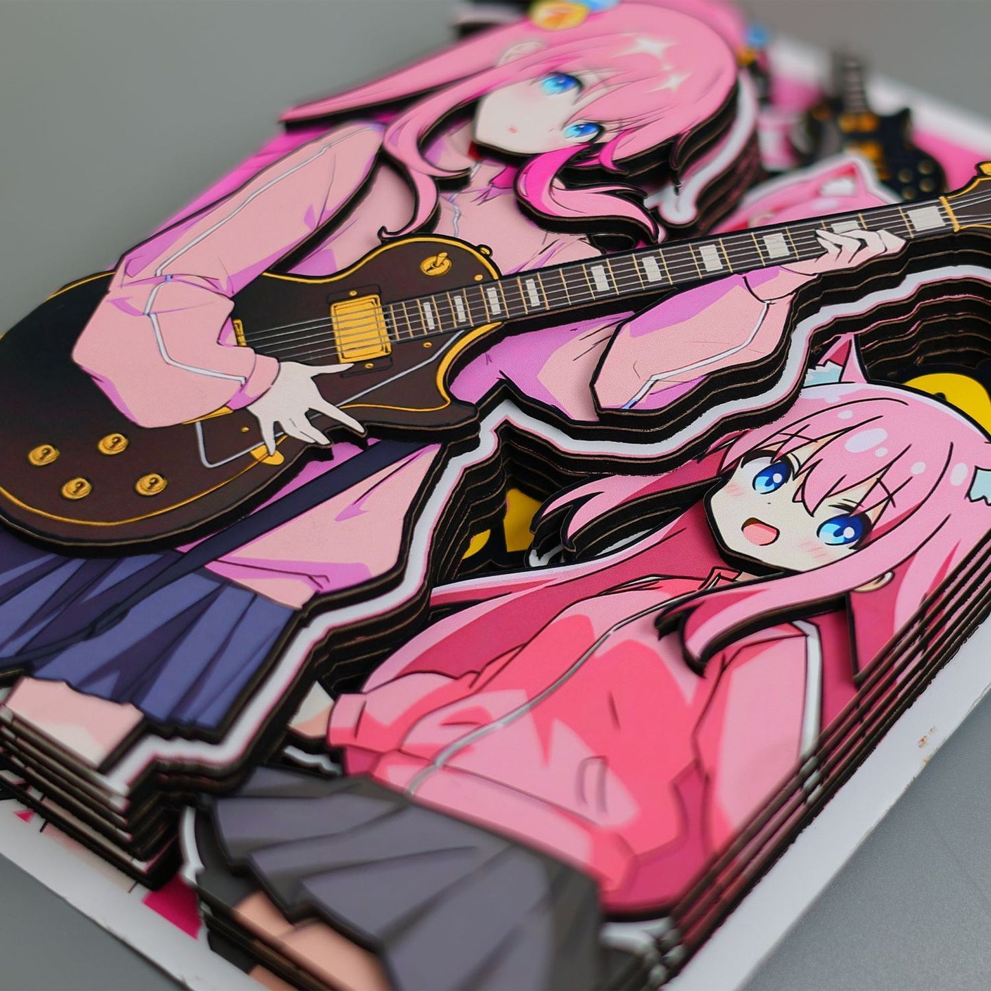 Anime Guitar Girl 3D Layered Paper Art Shadow Box Frame Desk Decor