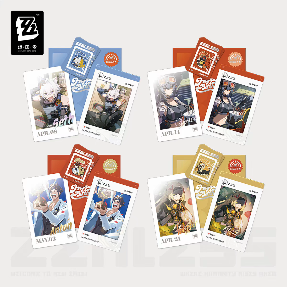 Zenless Zone Zero Official HB2U Birthday Momento Set Vol.4 Seth Grace Trigger Anton Polaroid Card Stamp Sticker