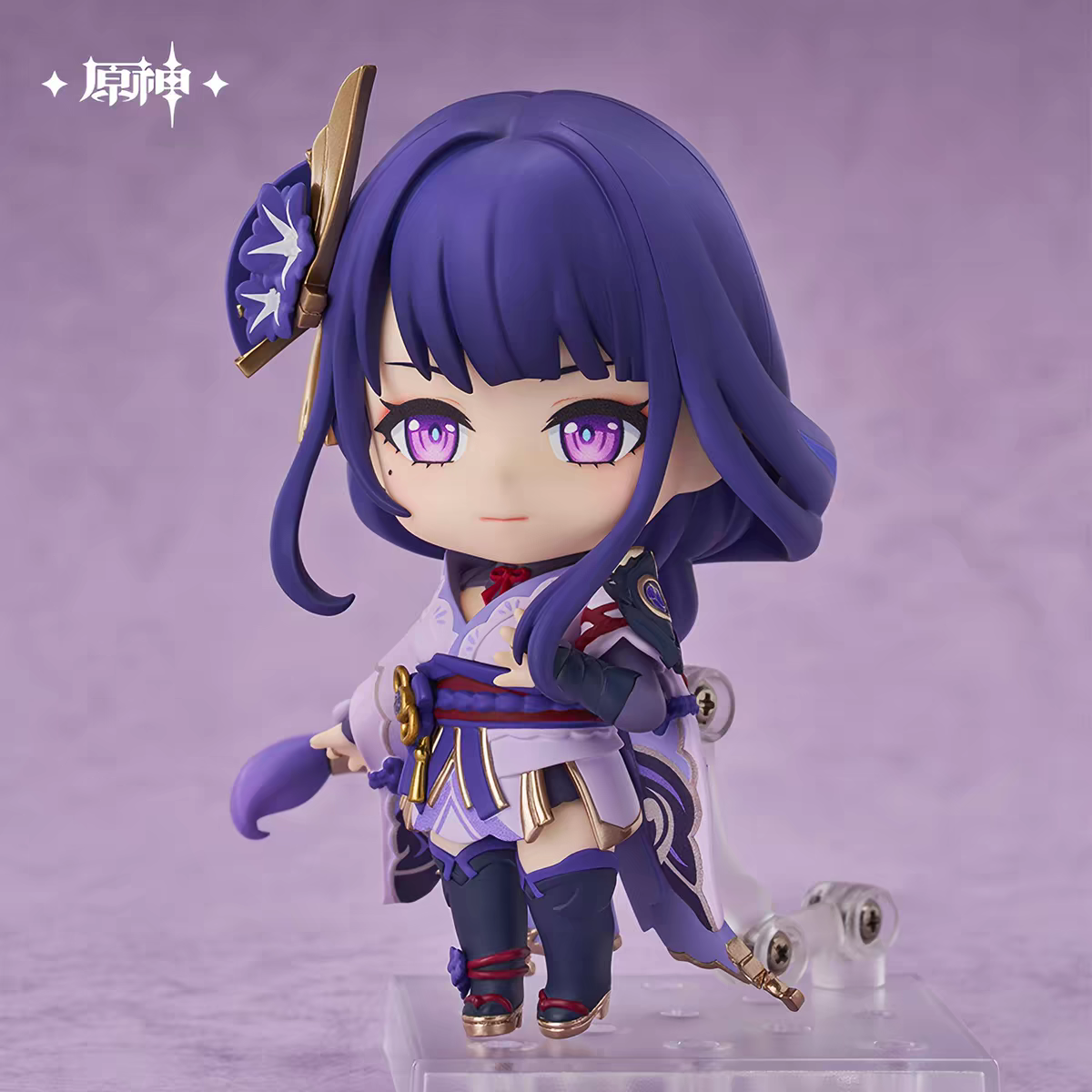 Genshin Impact Raiden Shogun Nendoroid Front View Default Expression Purple Background Studio miHoYo