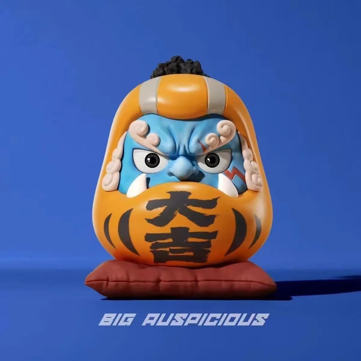One Piece Jinbe Daruma Doll Figure - BIG AUSPICIOUS 大吉 with Red Cushion