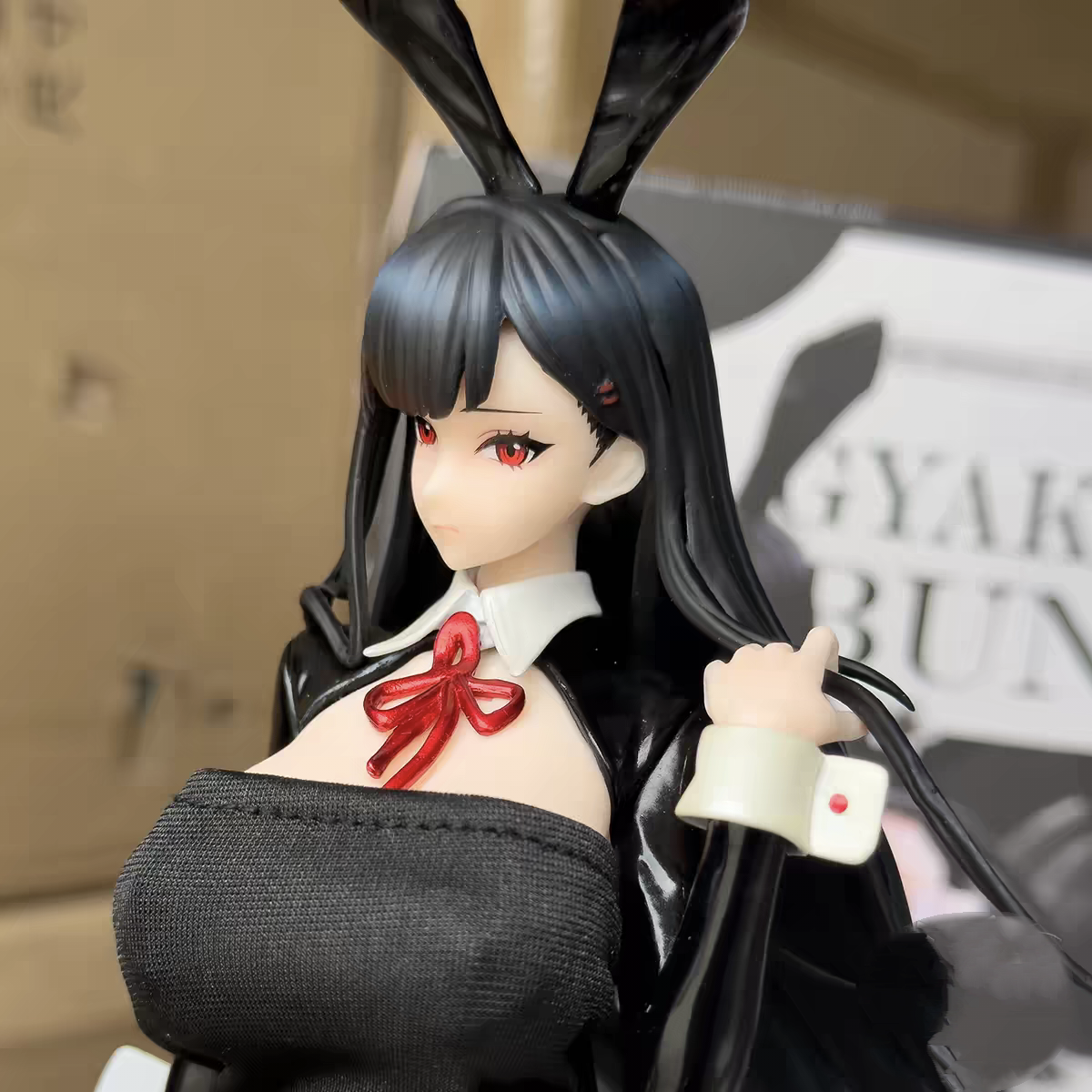 Gyaku Bunny OL Reverse Bunny Girl 1/6 Scale Anime Figure – Black Long Hair Red Eyes Black Stockings Office Lady Collectible Statue