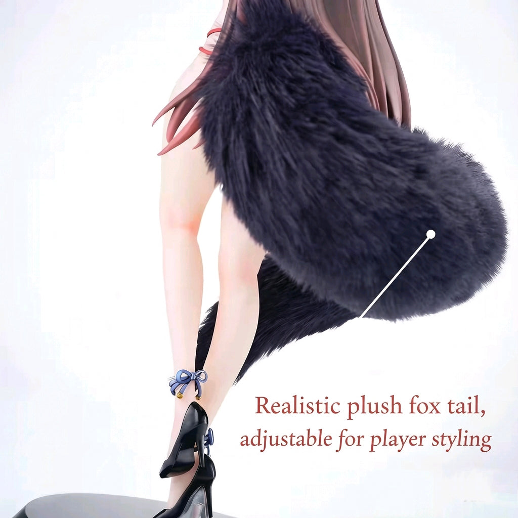 BearPanda x TACCO Bara Fox Girl 1/6 Scale Anime Figure – Real Plush Fox Tail Black Cat Ear Red Rose Collectible Statue