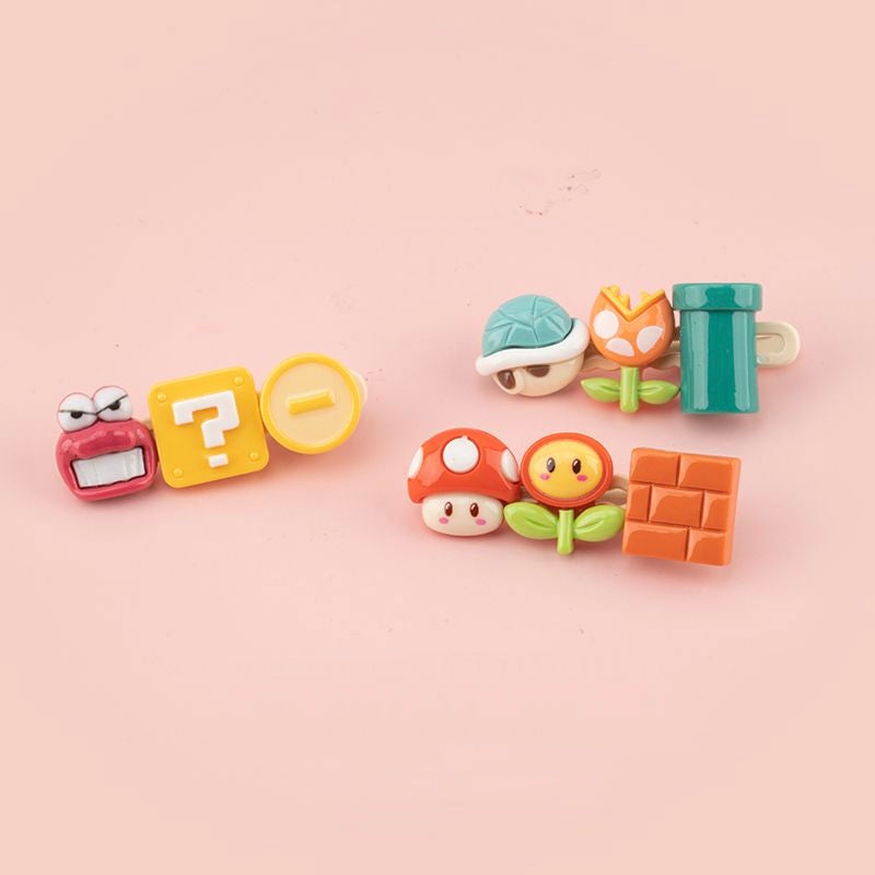 Cute Mario Cartoon Hair Clips Set of 3 Nintendo kawaii accessories