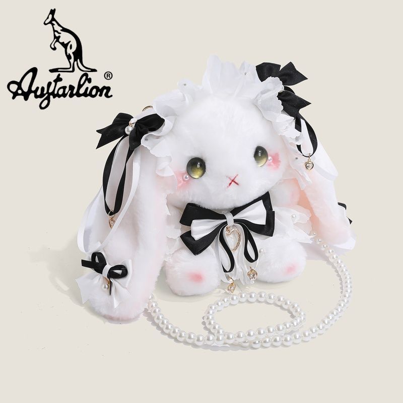 Augtarlion Lolita Pearl Bow Plush Crossbody Bag
