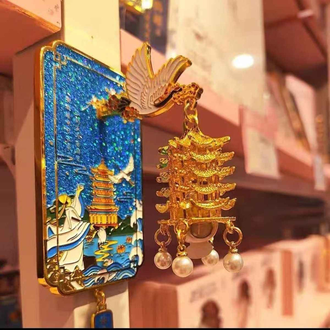 Crane Dance magnet Yellow Crane Tower cherry blossom design souvenir