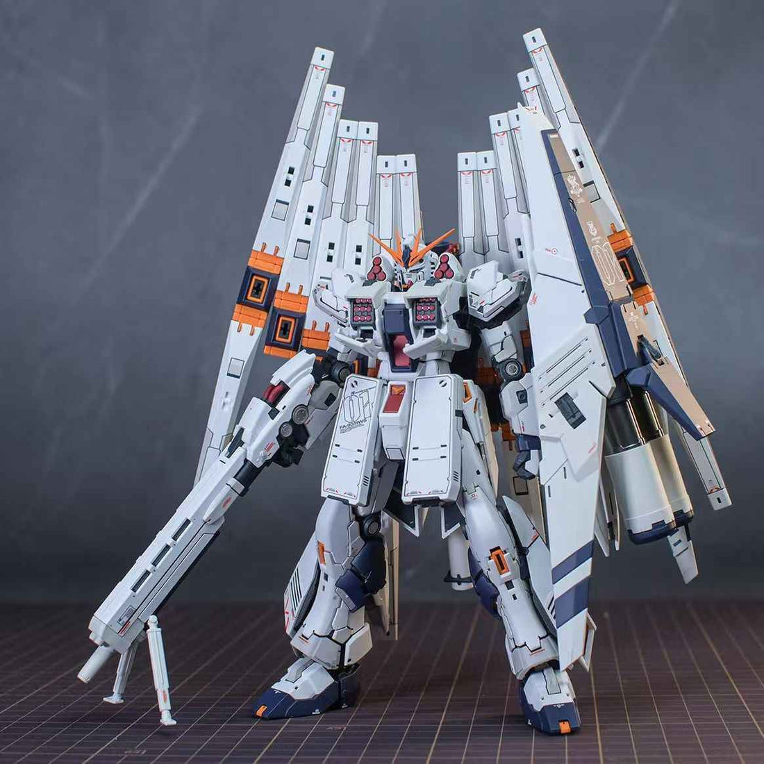 RG HWS Nu Gundam model kit with 12 funnels decals and stand