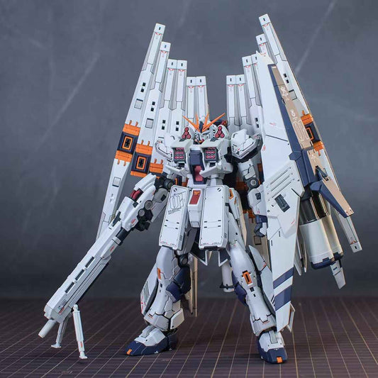 RG HWS Nu Gundam model kit with 12 funnels decals and stand