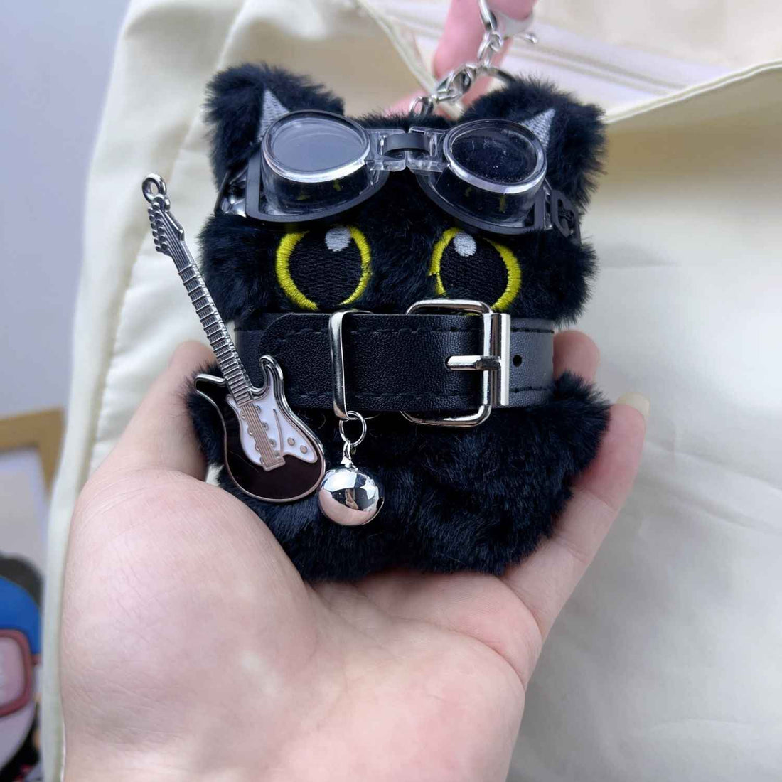 Big-Eyed Punk Black Cat Keychain Cute Plush Bag Charm