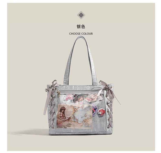 Ribbon Ita Bag: Cute Anime Collage Tote for Kawaii Fans
