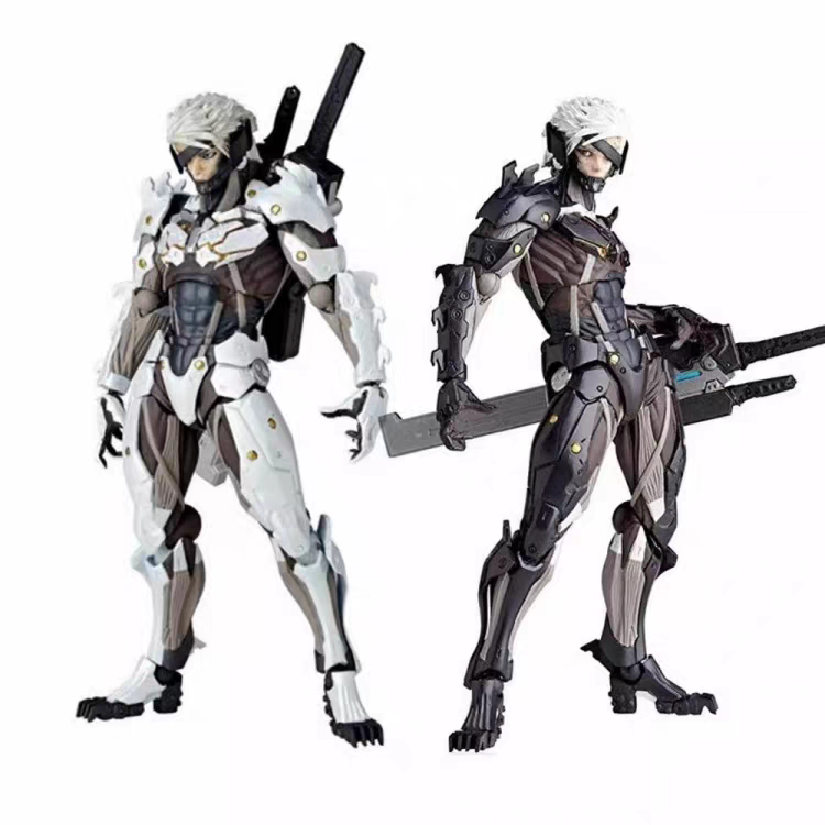 Kaiyodo Yamaguchi Revoltech Metal Gear Rising Revengeance Raiden White & Black Armor Action Figure Model Toy – 2-Pack Set