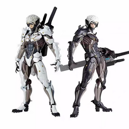 Kaiyodo Yamaguchi Revoltech Metal Gear Rising Revengeance Raiden White & Black Armor Action Figure Model Toy – 2-Pack Set