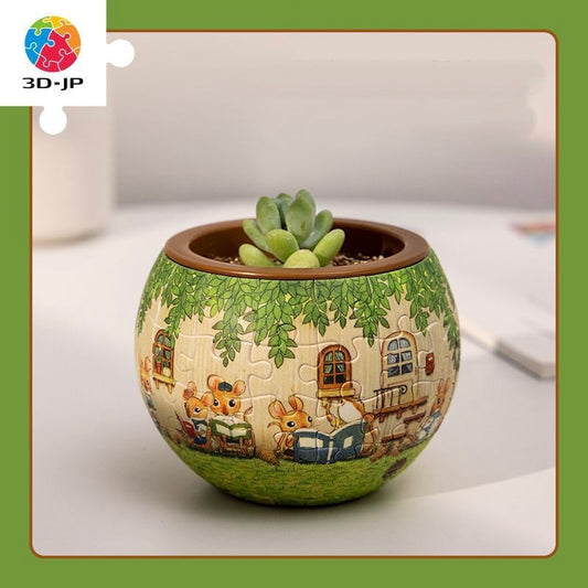 3D Puzzle Mouse Reading Club Flower Pot