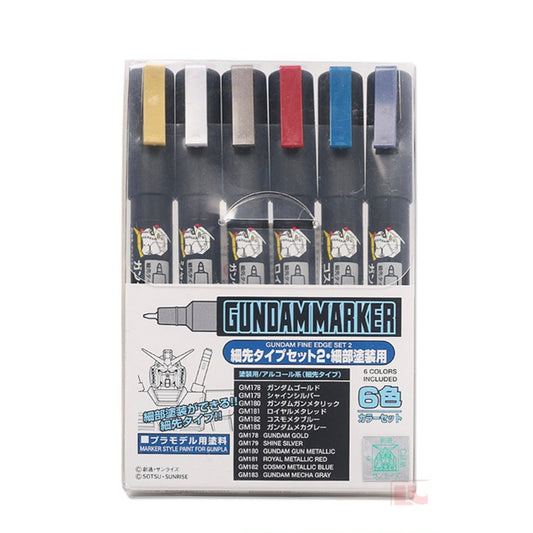 Mr. Hobby Gundam Fine Edge Marker Set 2 GMS-126 – 6-Color Fine Tip Metallic Detail Paint Set for Gunpla