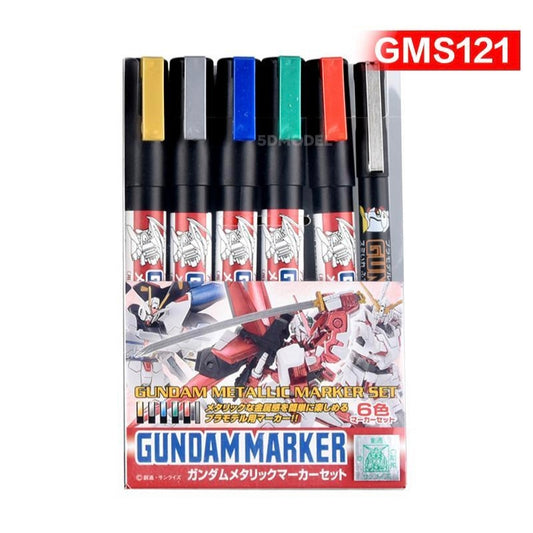 Mr. Hobby Gundam Metallic Marker Set GMS-121 – 6-Color Metallic Paint Set for Gunpla