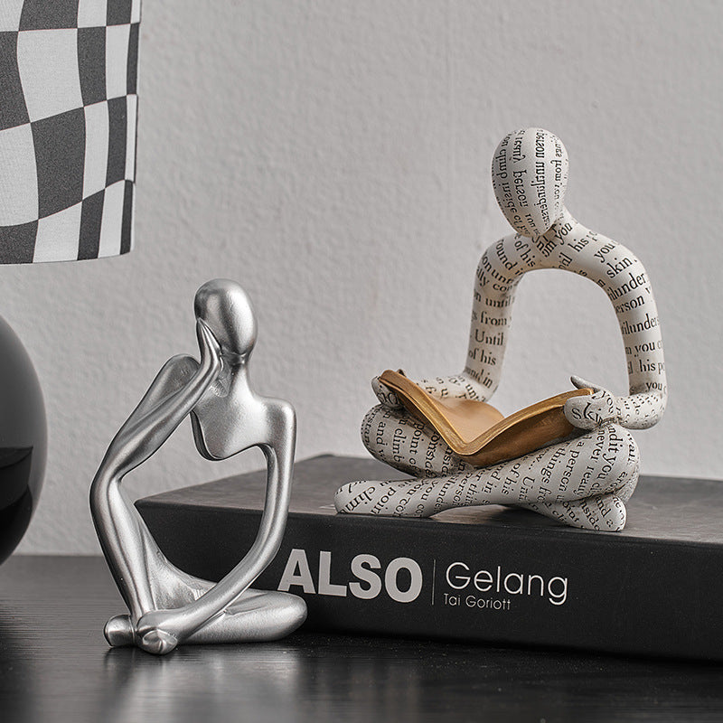 Abstract Reader & Thinker Couple Figurine Set
