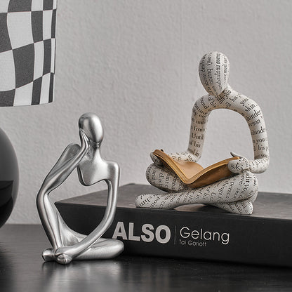 Abstract Reader & Thinker Couple Figurine Set