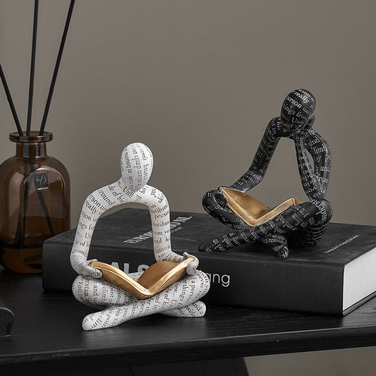Abstract Reader & Thinker Couple Figurine Set