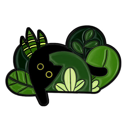 Cute Black Cat & Plant Enamel Pin