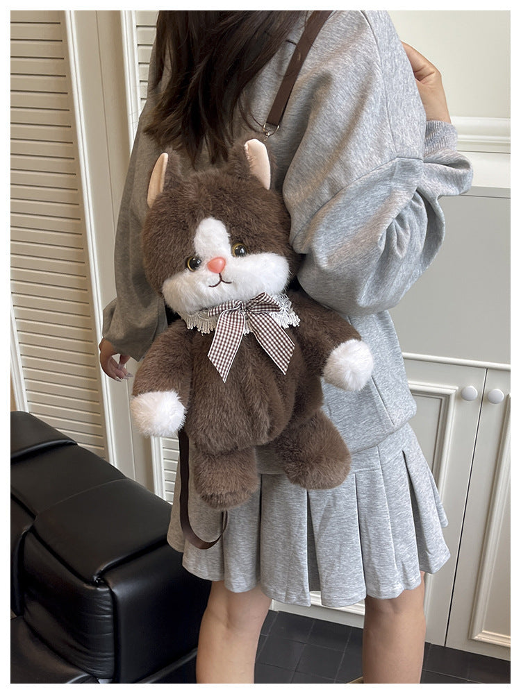 Cute Cat Plush Mini Backpack for Women