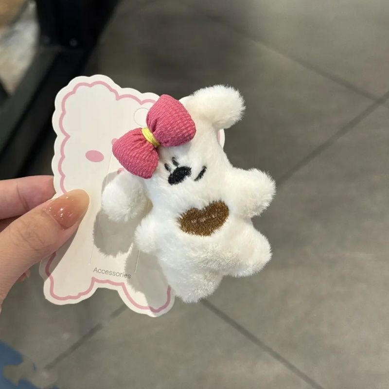 Korean Plush Teddy Bear Bow Hair Clips 3pcs