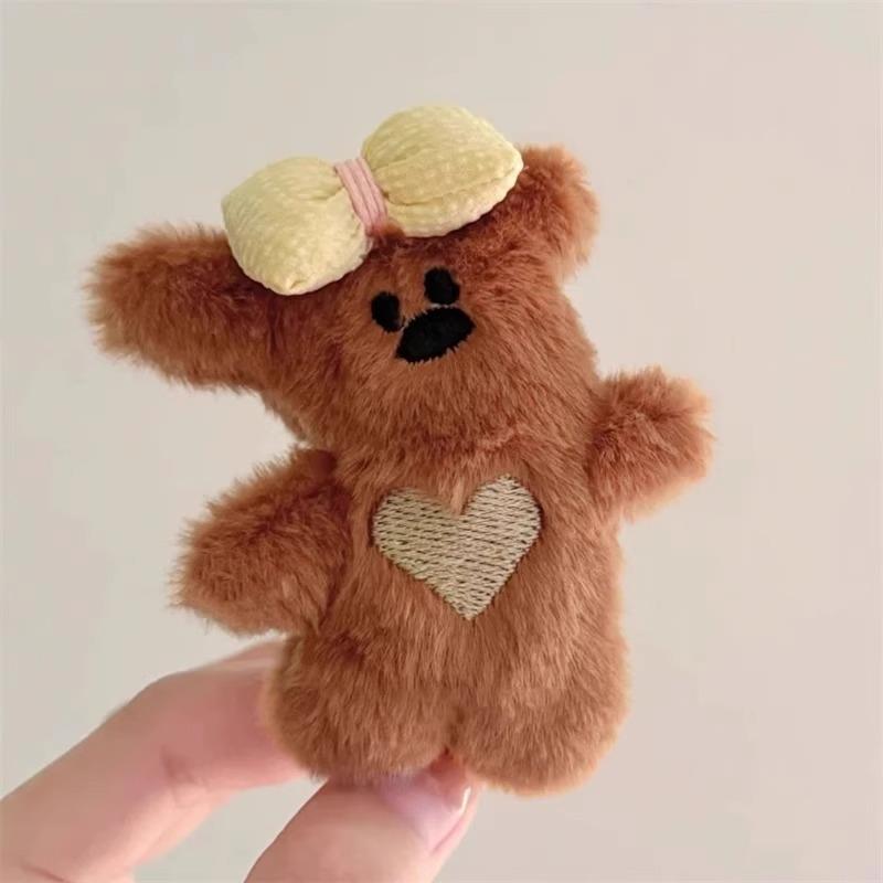 Korean Plush Teddy Bear Bow Hair Clips 3pcs