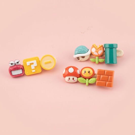 Cute Mario Cartoon Hair Clips Set of 3