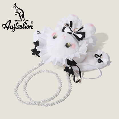Augtarlion Lolita Pearl Bow Plush Crossbody Bag Gift