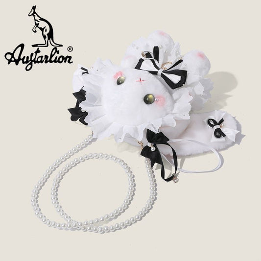 Augtarlion Lolita Pearl Bow Plush Crossbody Bag Gift
