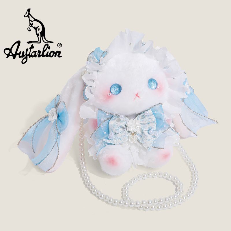 Augtarlion Cute Rabbit Plush Crossbody Bag Blue Floral Gift
