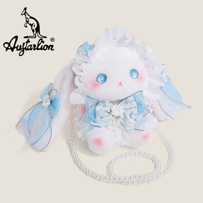 Augtarlion Cute Rabbit Plush Crossbody Bag Blue Floral Gift