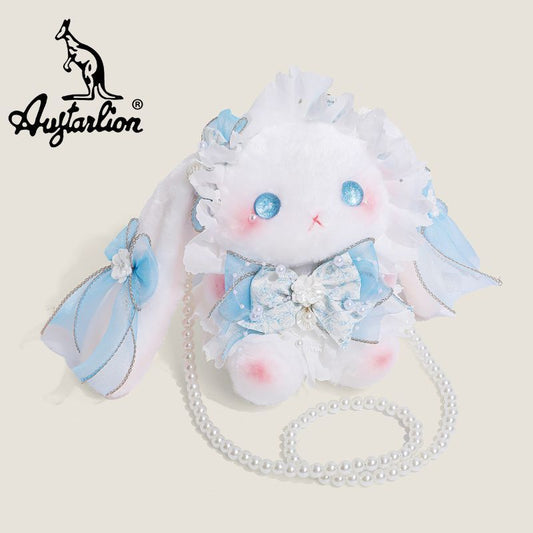 Augtarlion Cute Rabbit Plush Crossbody Bag Blue Floral Gift