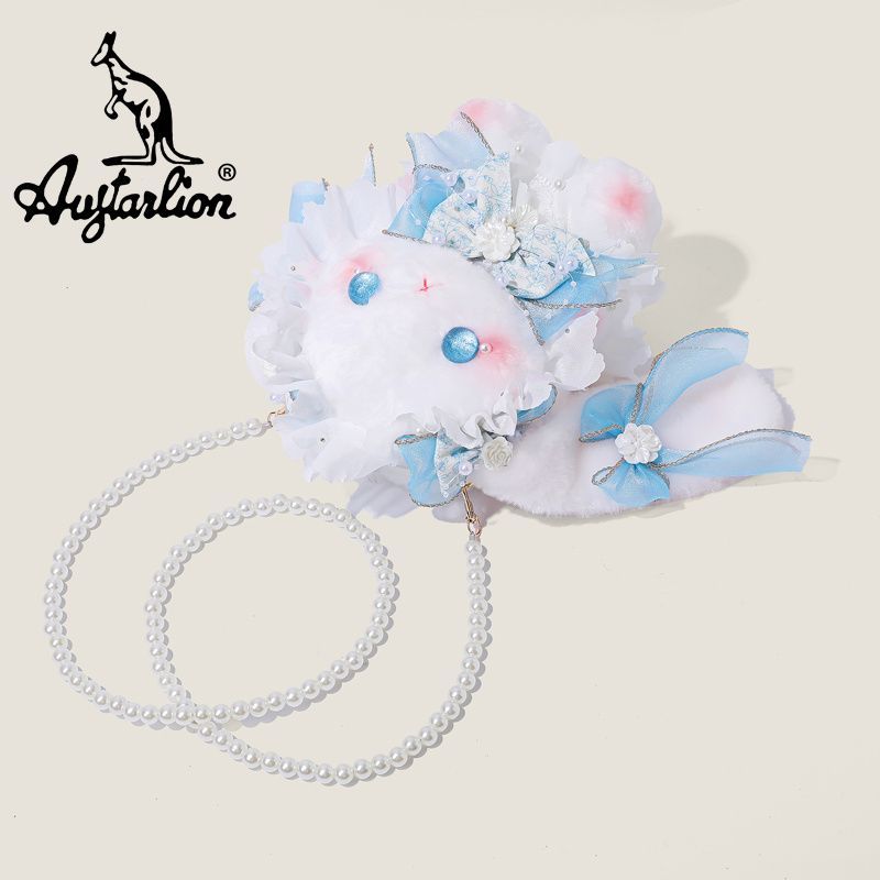 Augtarlion Cute Rabbit Plush Crossbody Bag Blue Floral Gift