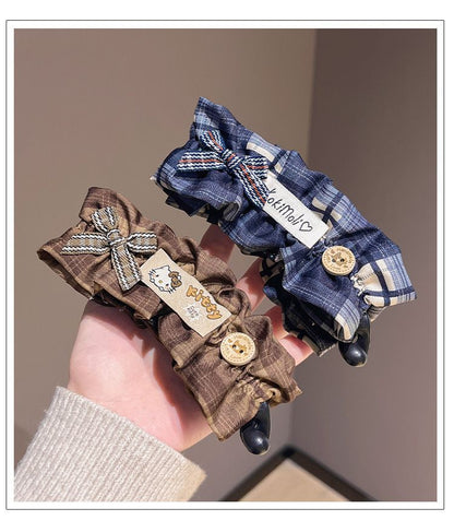Cute Plush Bear Plaid Banana Clip Korean Ponytail Updo Hair Claw 2-Color Set