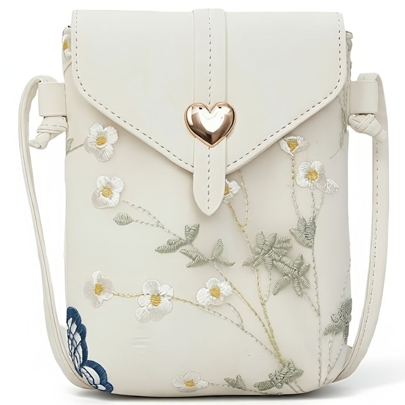 Augtarlion Chinese Embroidery Floral Butterfly Crossbody Phone Bag Gold Heart Clasp Shoulder Bag