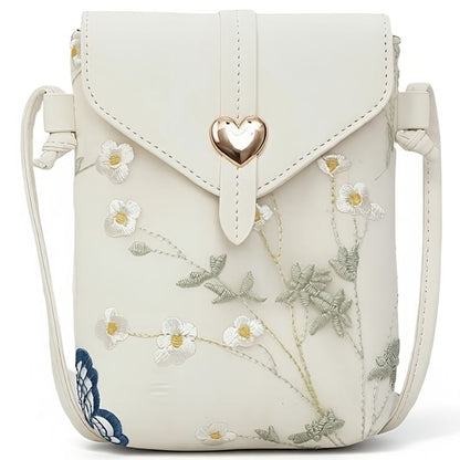 Augtarlion Chinese Embroidery Floral Butterfly Crossbody Phone Bag Gold Heart Clasp Shoulder Bag