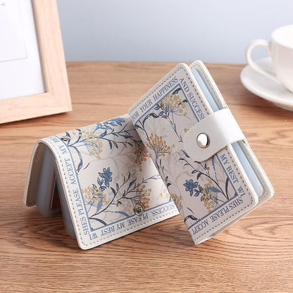 Floral Oil Painting Print Large Capacity Card Holder Wallet Anti-Demagnetization 20 Slots Snap Closure