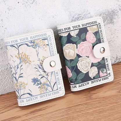 Floral Oil Painting Print Large Capacity Card Holder Wallet Anti-Demagnetization 20 Slots Snap Closure