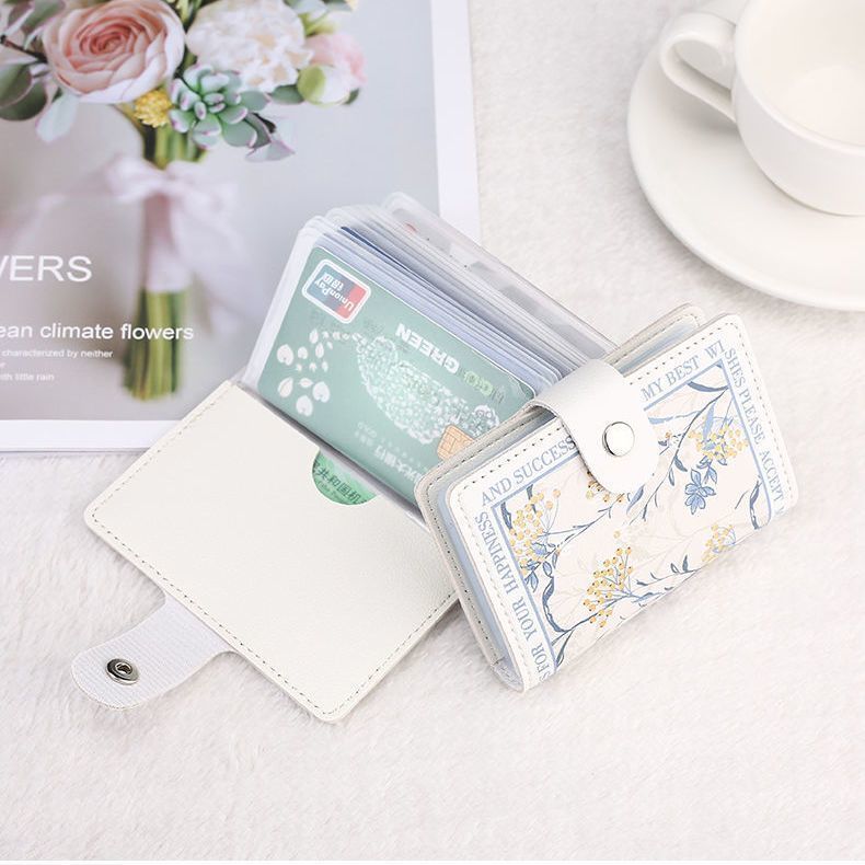 Floral Oil Painting Print Large Capacity Card Holder Wallet Anti-Demagnetization 20 Slots Snap Closure