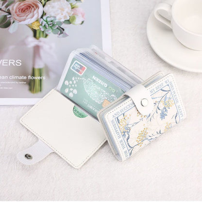 Floral Oil Painting Print Large Capacity Card Holder Wallet Anti-Demagnetization 20 Slots Snap Closure