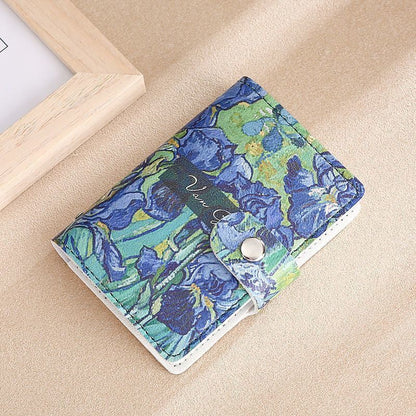 Floral Oil Painting Print Large Capacity Card Holder Wallet Anti-Demagnetization 20 Slots Snap Closure