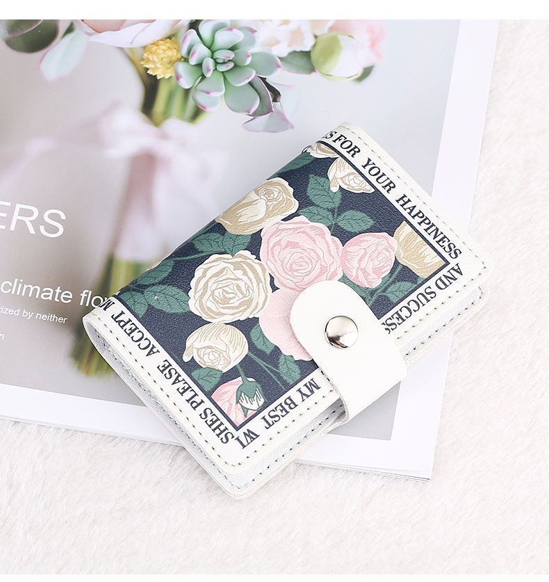 Floral Oil Painting Print Large Capacity Card Holder Wallet Anti-Demagnetization 20 Slots Snap Closure