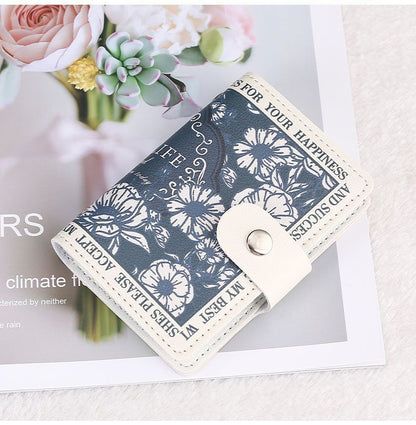 Floral Oil Painting Print Large Capacity Card Holder Wallet Anti-Demagnetization 20 Slots Snap Closure