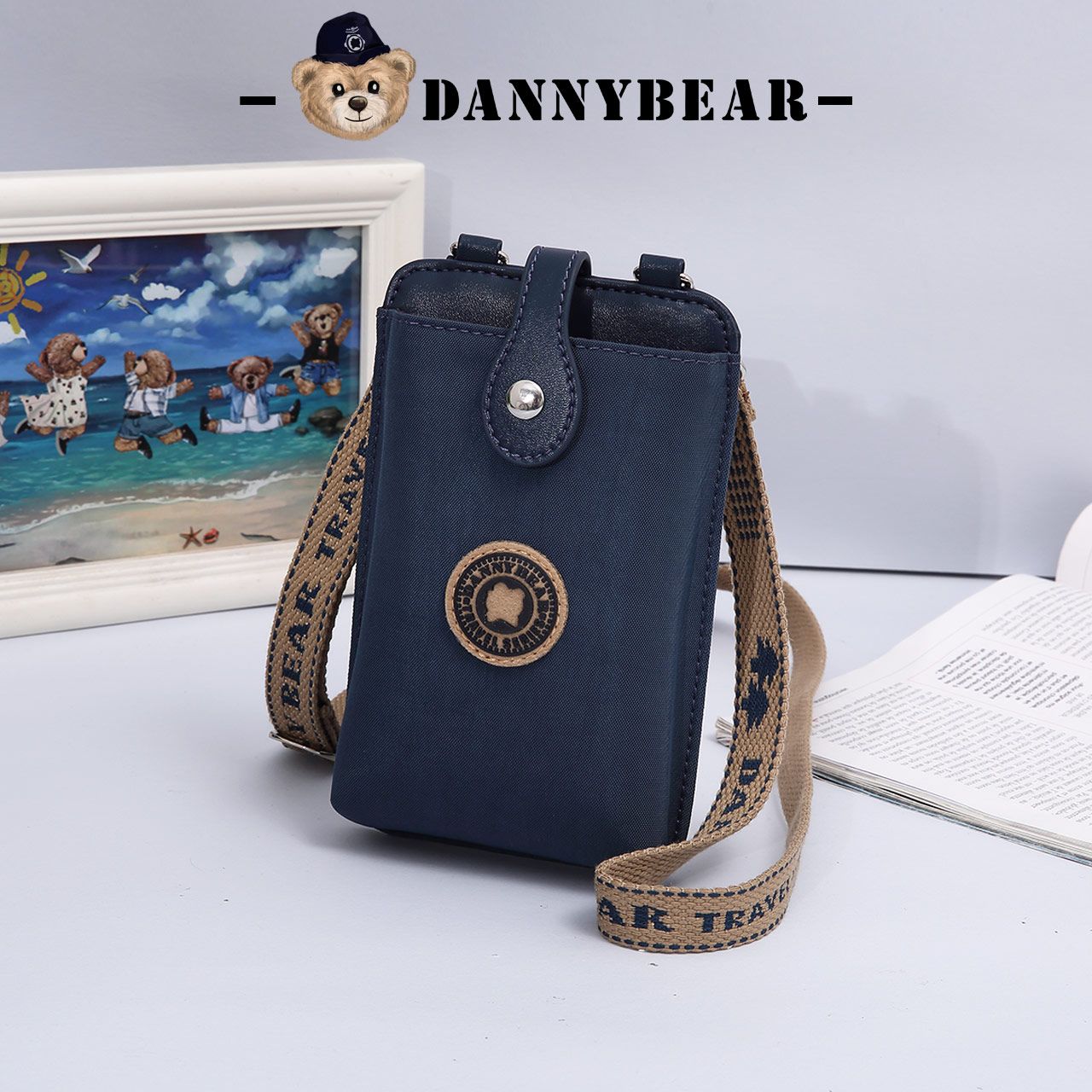 Danny Bear Mini Crossbody Phone Bag Canvas Casual Lightweight Unisex Purse