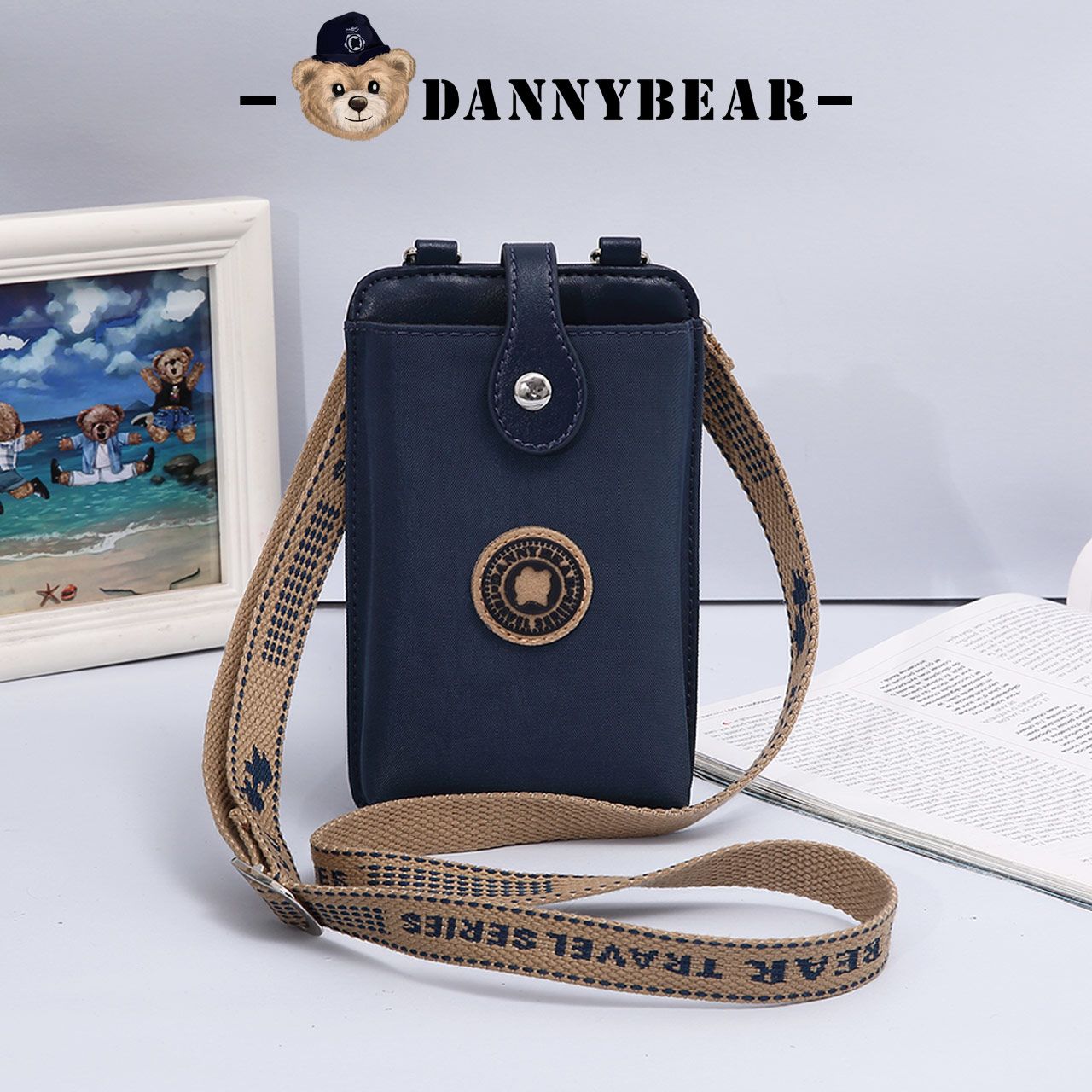 Danny Bear Mini Crossbody Phone Bag Canvas Casual Lightweight Unisex Purse