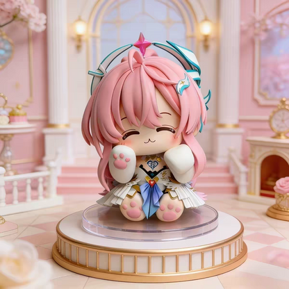 Honkai Star Rail March 7th Chibi Cat Sitting Figure 8cm Pink Hair Teal Halo Paw Gloves Desk Ornament Gift