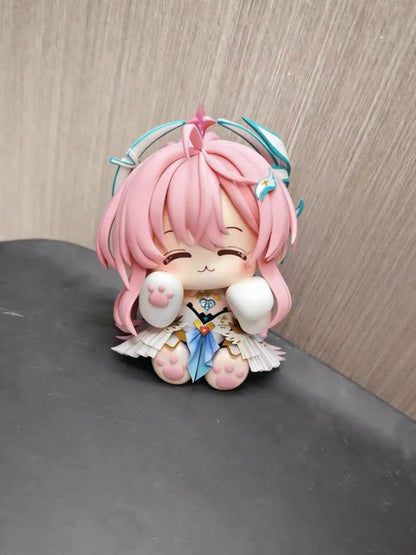 Honkai Star Rail March 7th Chibi Cat Sitting Figure 8cm Pink Hair Teal Halo Paw Gloves Desk Ornament Gift