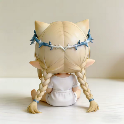 Genshin Impact Kachina Chibi Cat Ears Crawling Figure Cream Hair Blue Thorn Star Crown Twin Braids Desk Ornament Gift