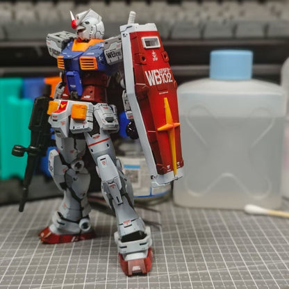 Bandai RG 1/144 RX-78-2 Gundam Built & Panel-Shaded Painted Finished Model with Shield Rifle WB102 Decals